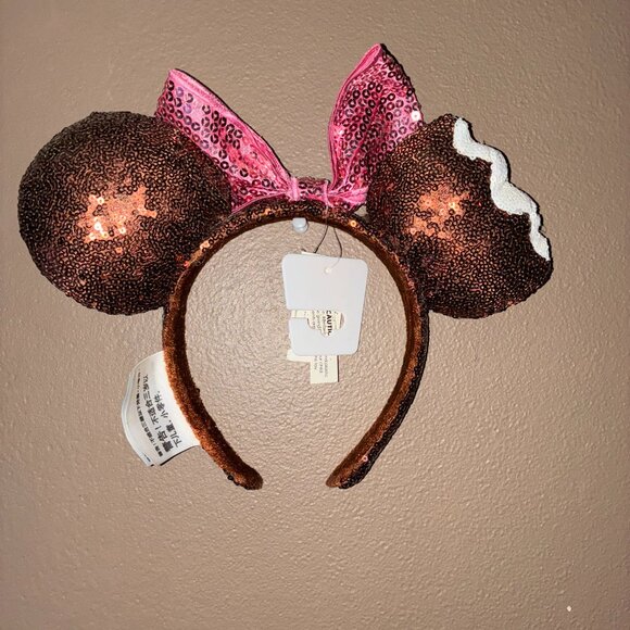 Disney Parks Chocolate Mickey Mouse Ice Cream Bar Bow Sequin Ears Headband | New - Picture 2 of 5